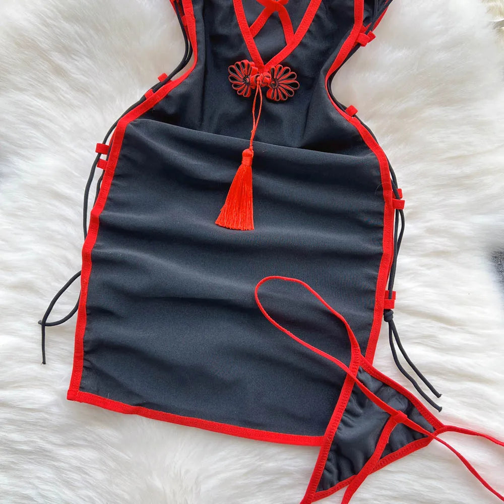 Crimson Cheongsam Mini Dress