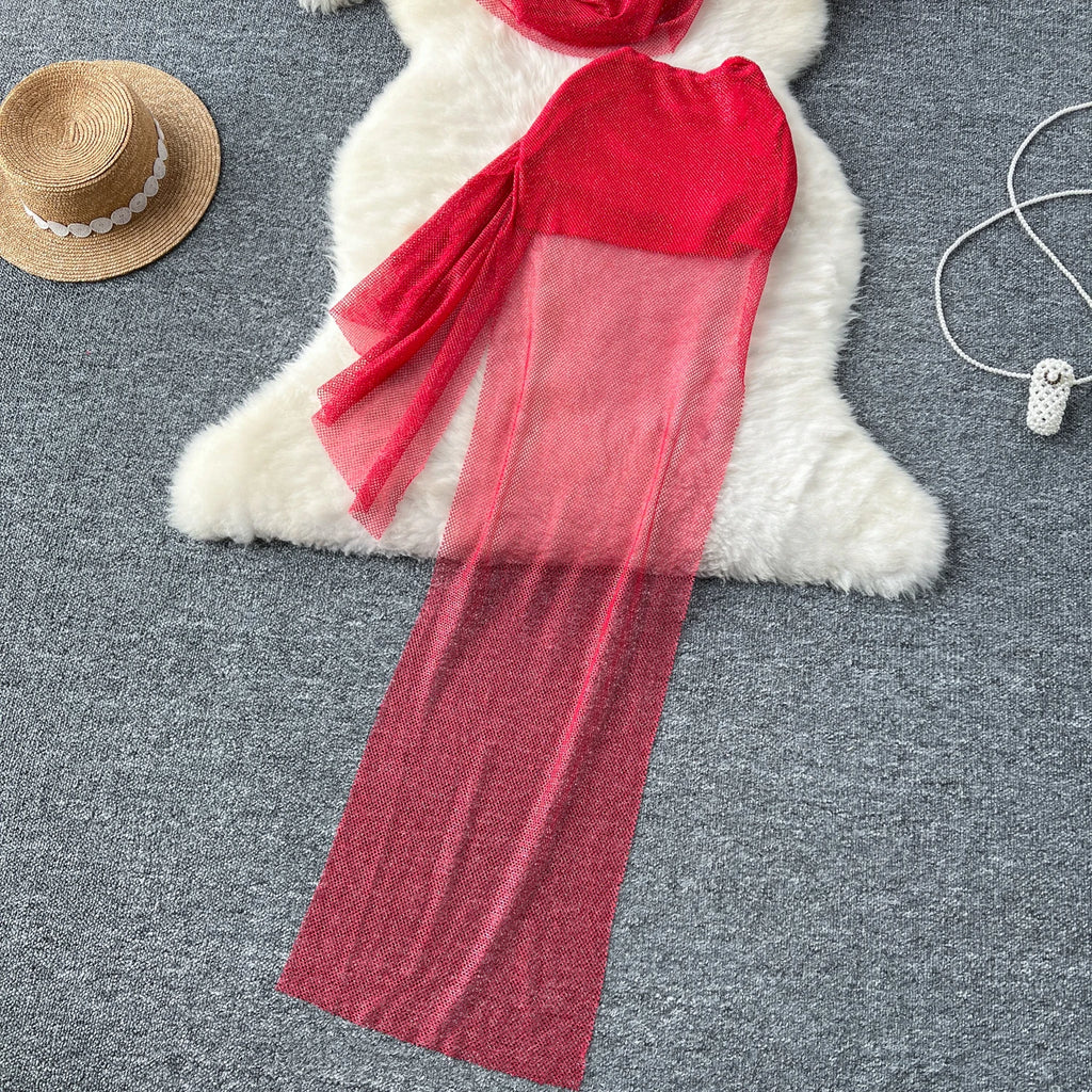 Crimson Drift Veil Set