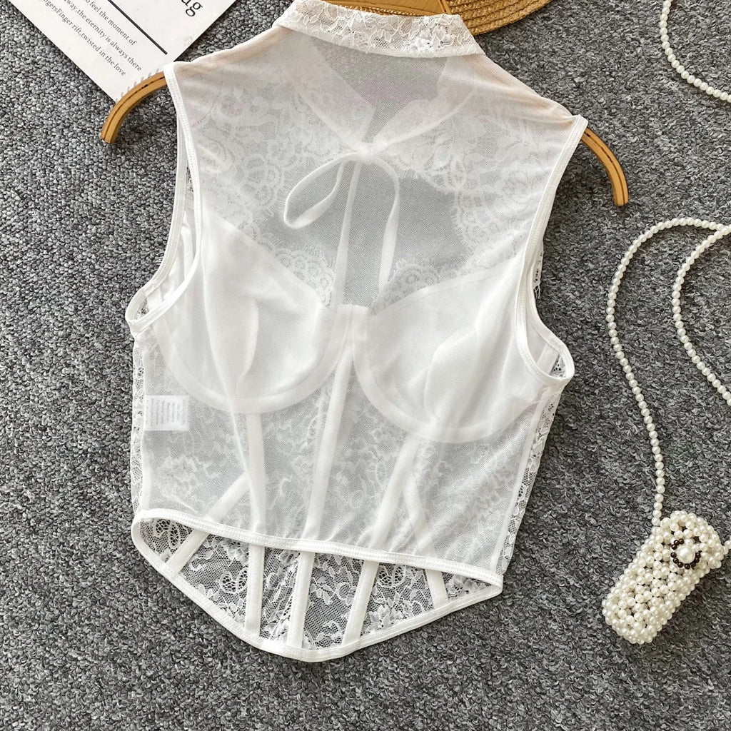 Closed Throat Lace Corset Top