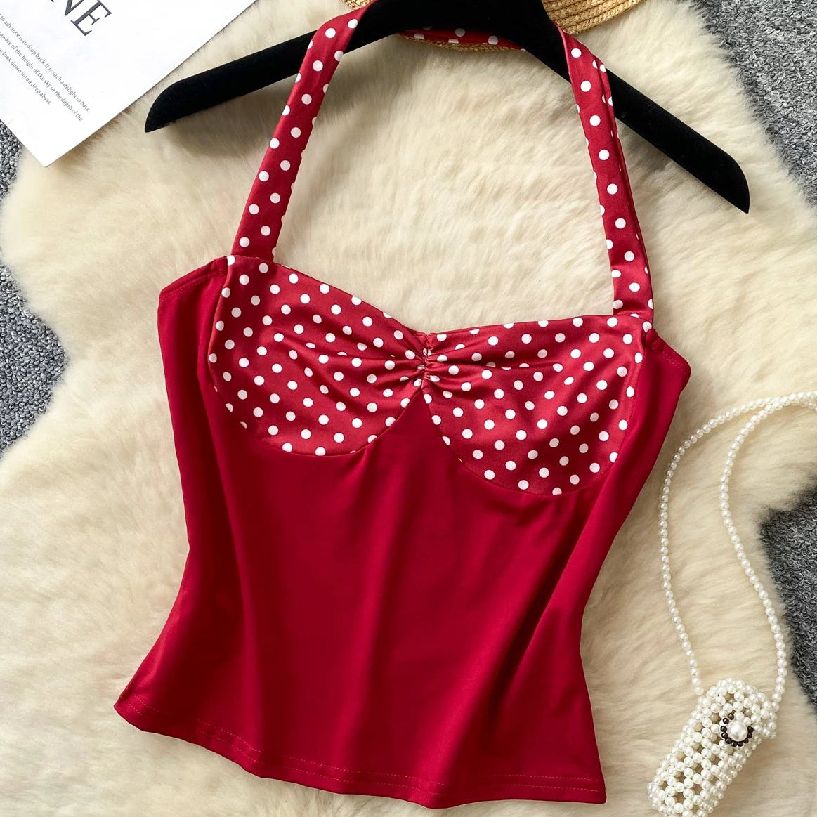 Halter Ruched Polka Camis