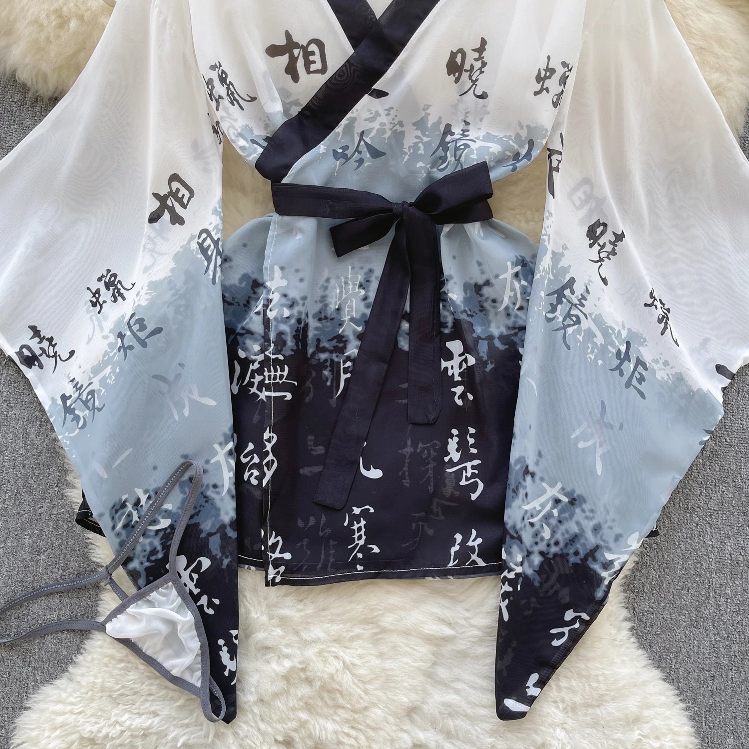 Ink Veil Kimono Robe Set