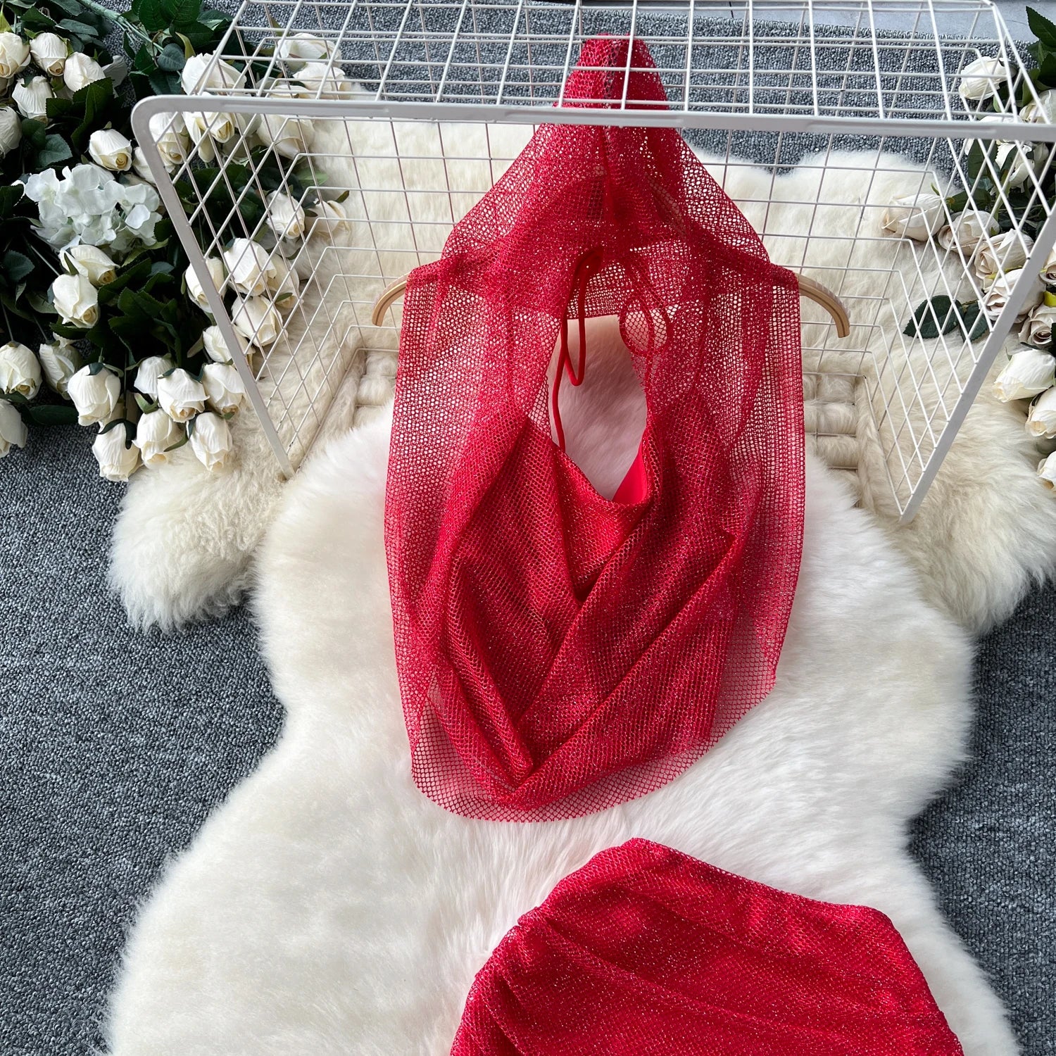 Crimson Drift Veil Set