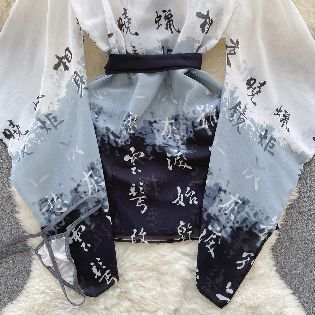 Ink Veil Kimono Robe Set