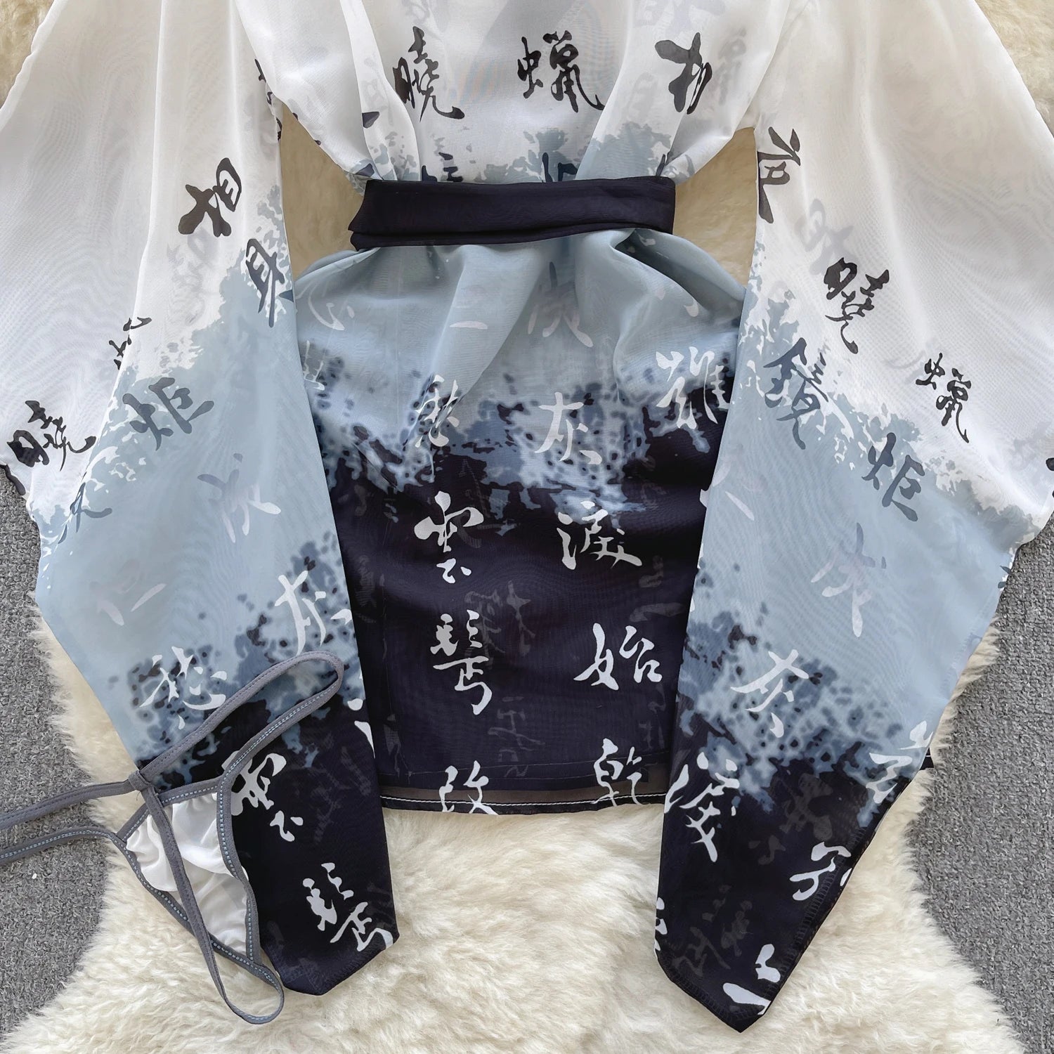 Ink Veil Kimono Robe Set