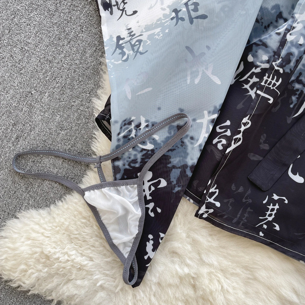 Ink Veil Kimono Robe Set