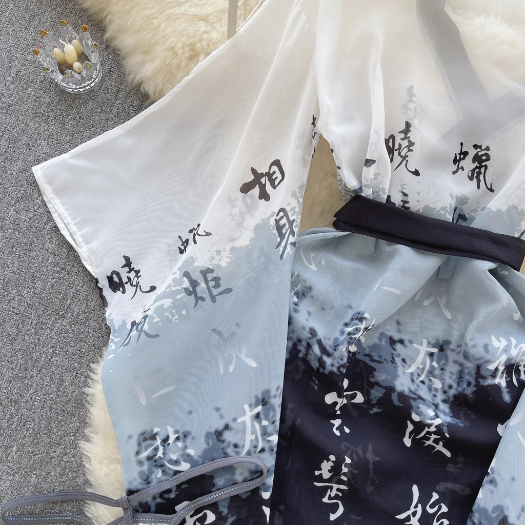 Ink Veil Kimono Robe Set