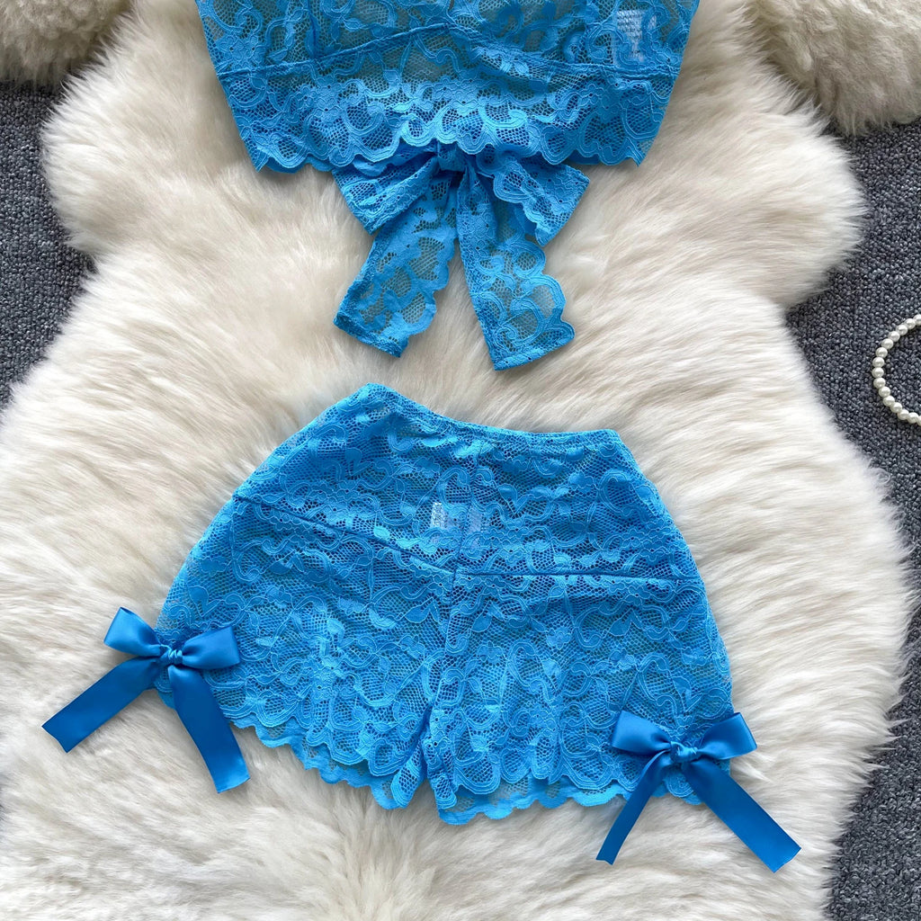 Azure Allure Lace Bow Set