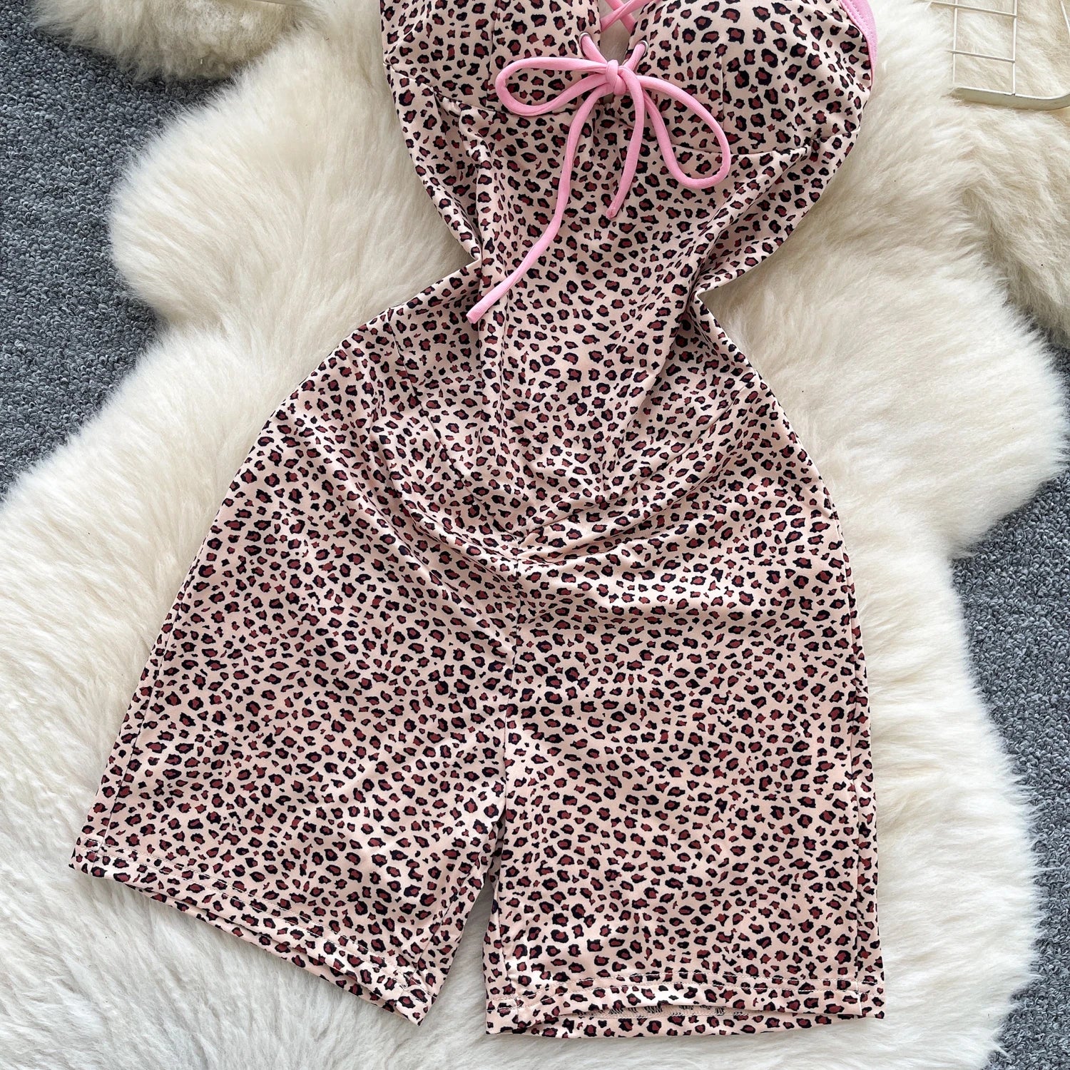 Leopard Crossline Lace-Up Romper