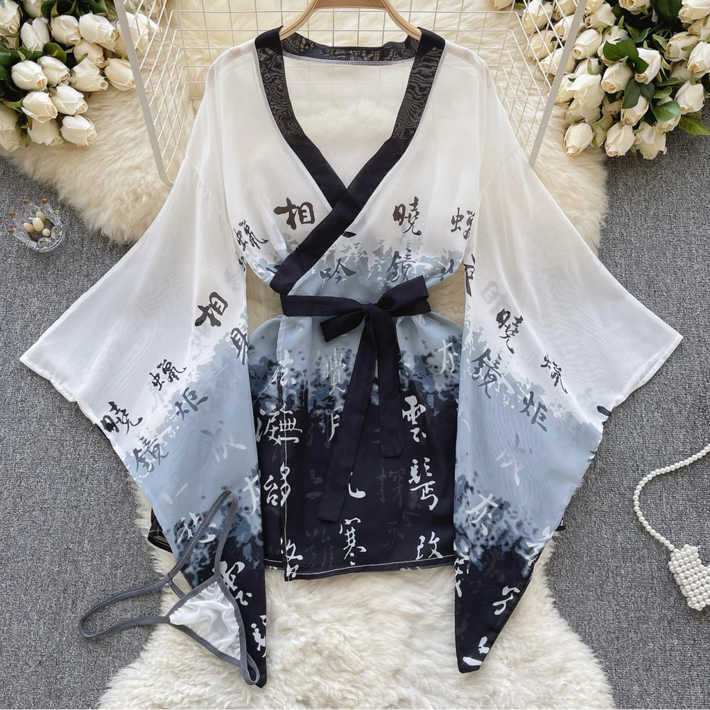Ink Veil Kimono Robe Set