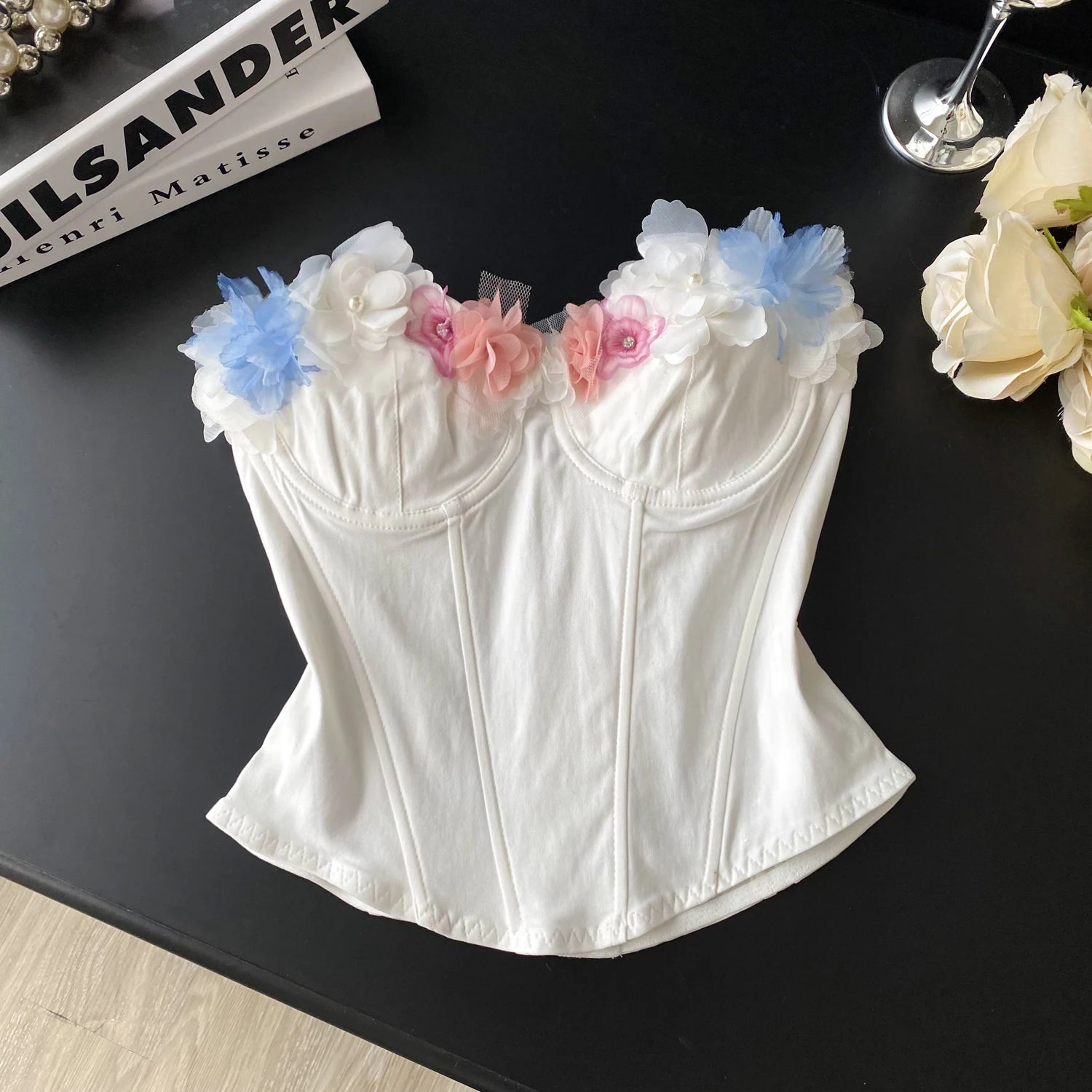 Ruffle Me Blue Corset Top