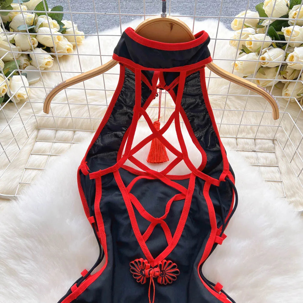 Crimson Cheongsam Mini Dress