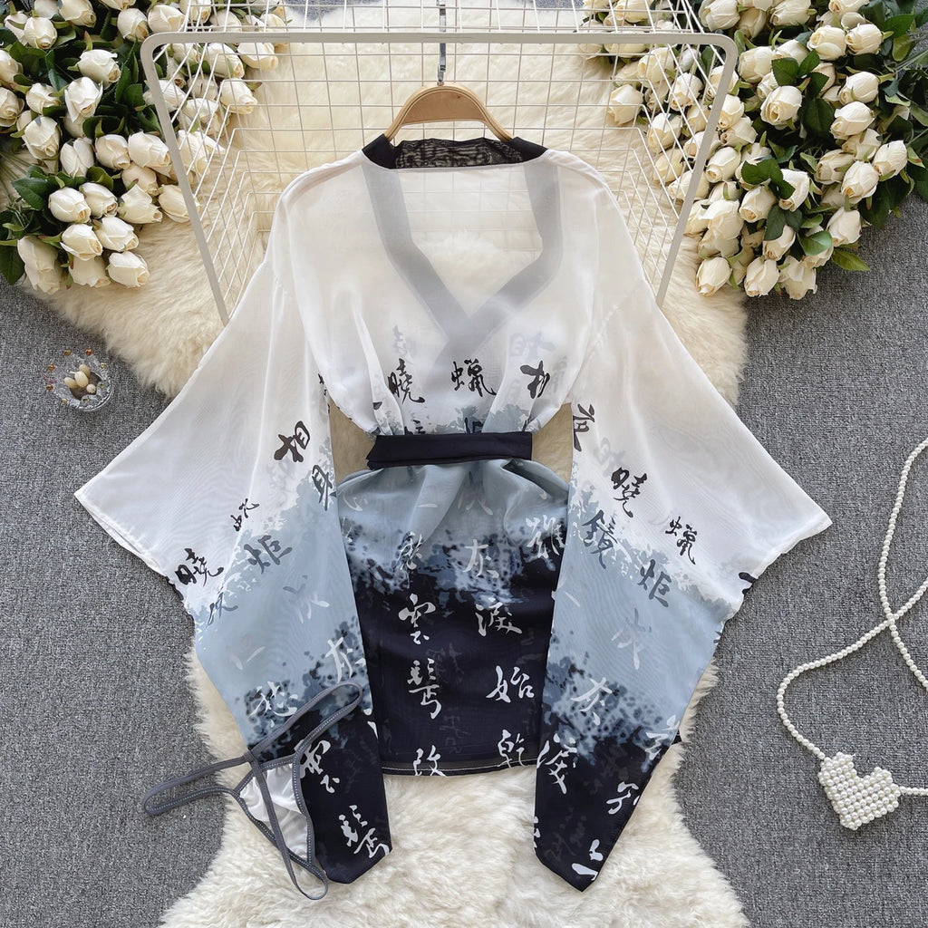 Ink Veil Kimono Robe Set