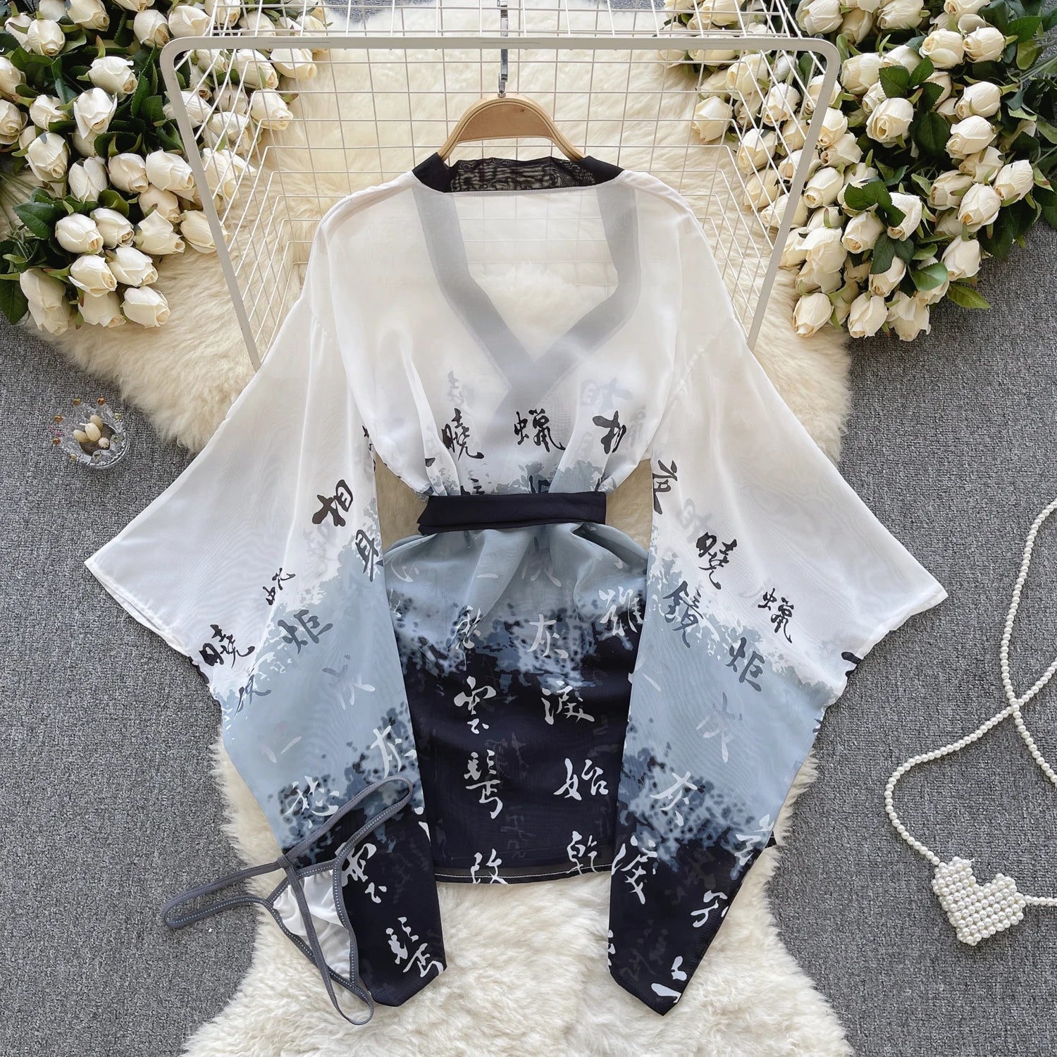 Ink Veil Kimono Robe Set