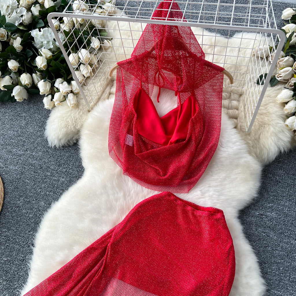 Crimson Drift Veil Set