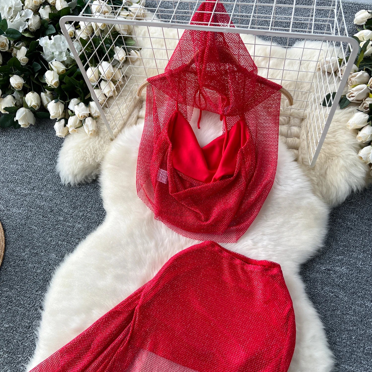 Crimson Drift Veil Set