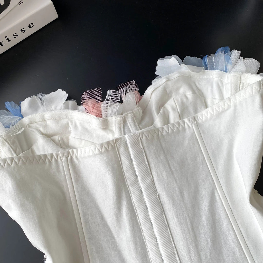 Ruffle Me Blue Corset Top