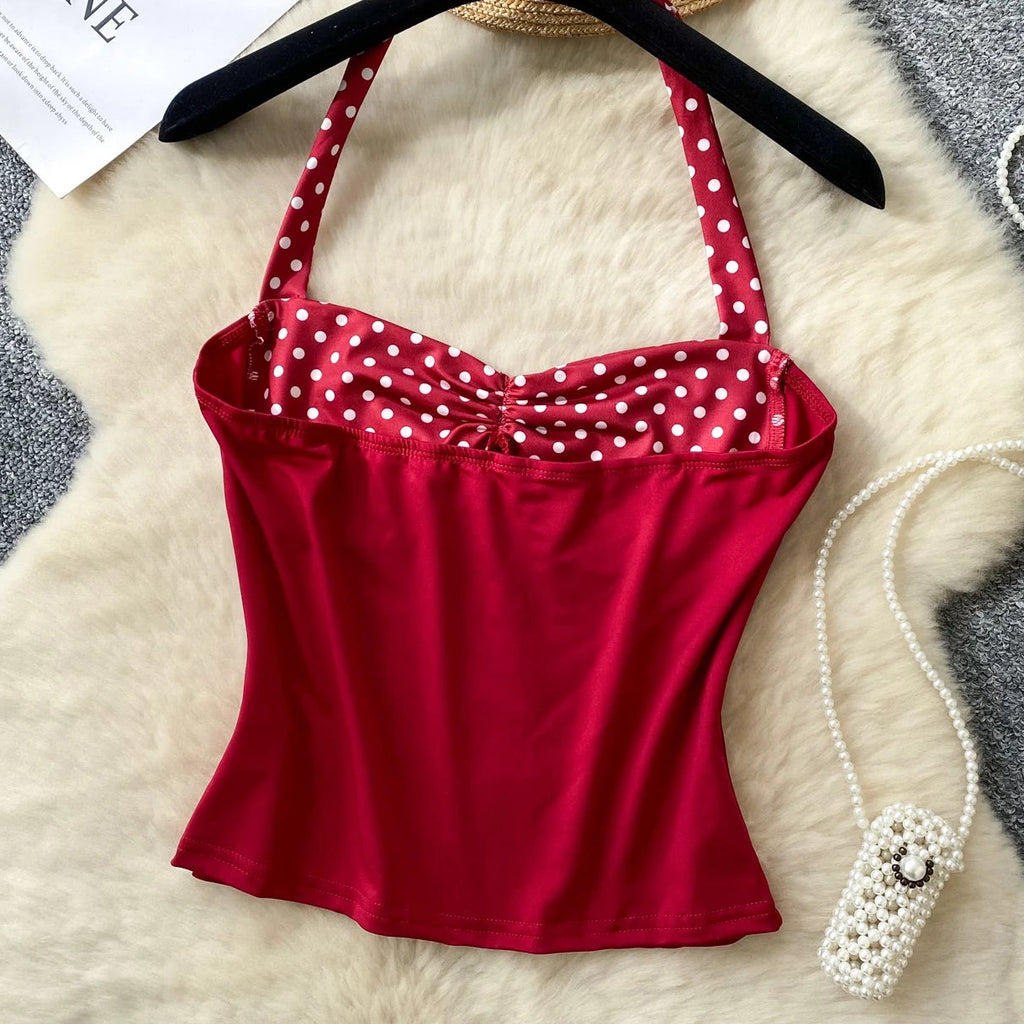 Halter Ruched Polka Camis