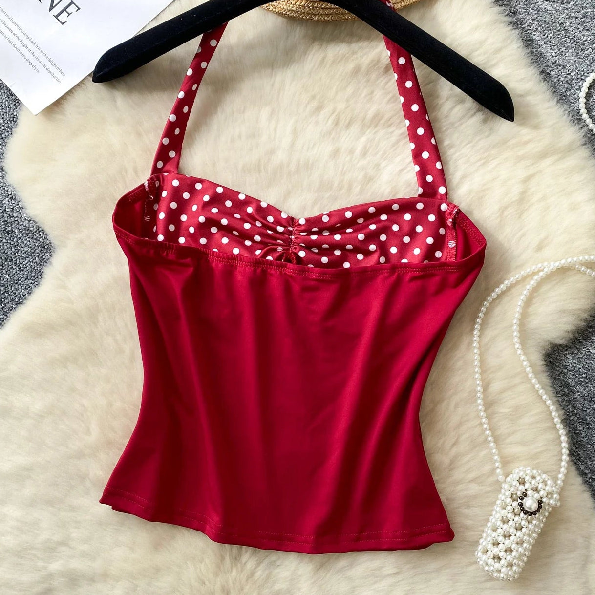 Halter Ruched Polka Camis