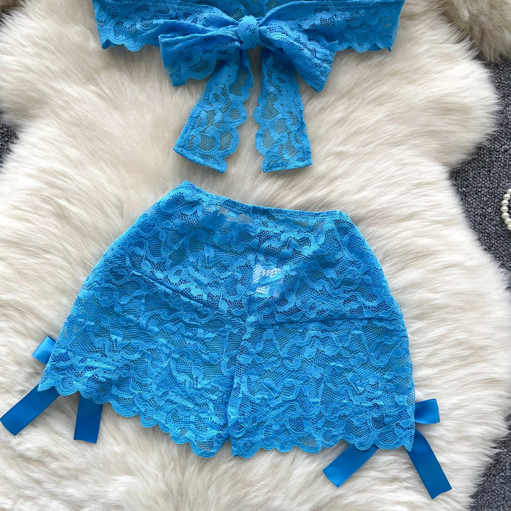 Azure Allure Lace Bow Set