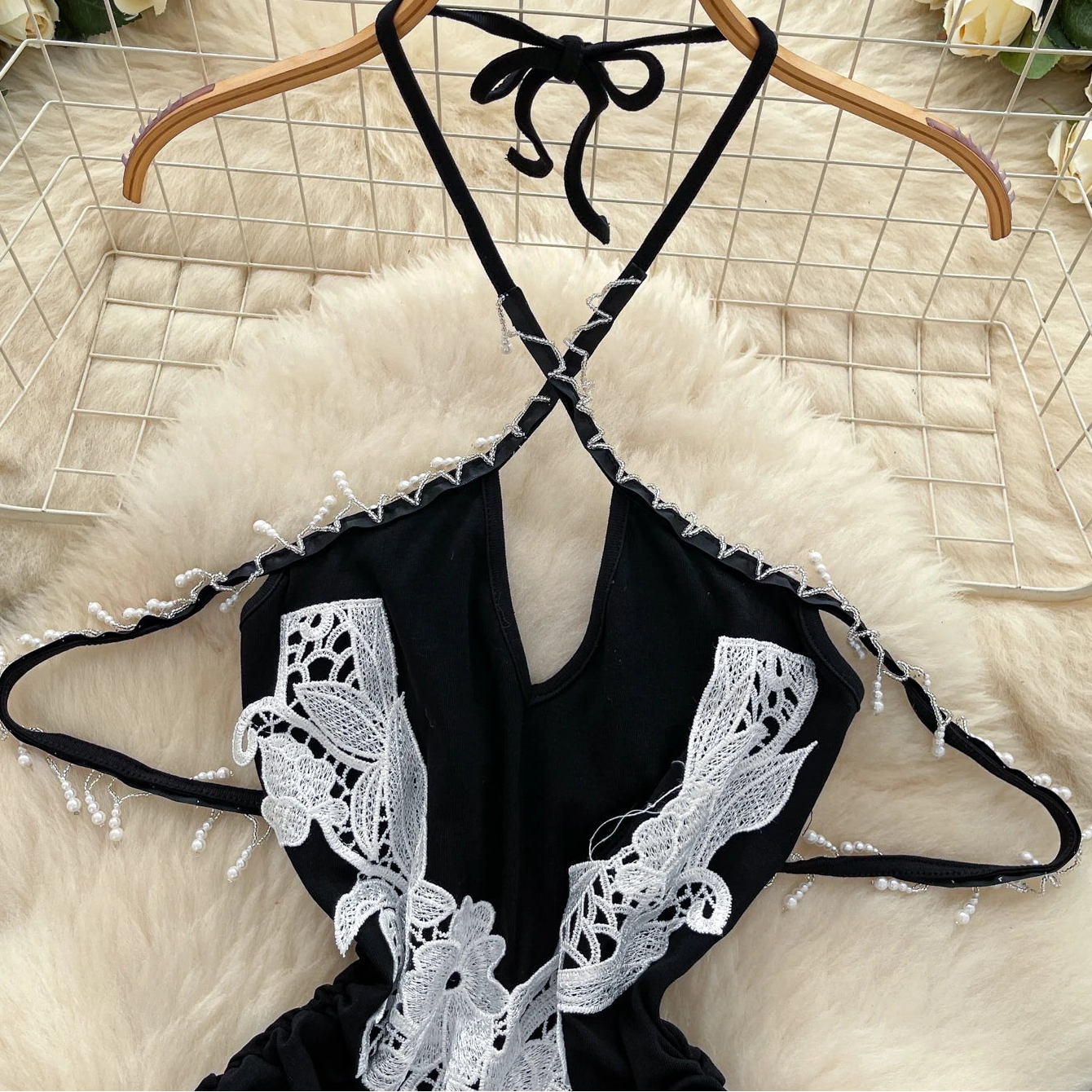 Moonlit Lace Halter Mini Dress