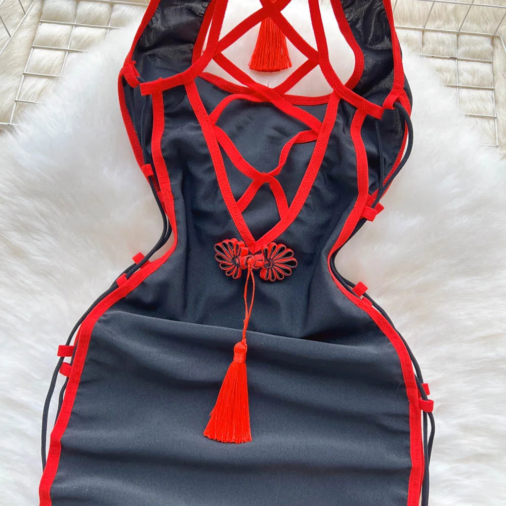 Crimson Cheongsam Mini Dress