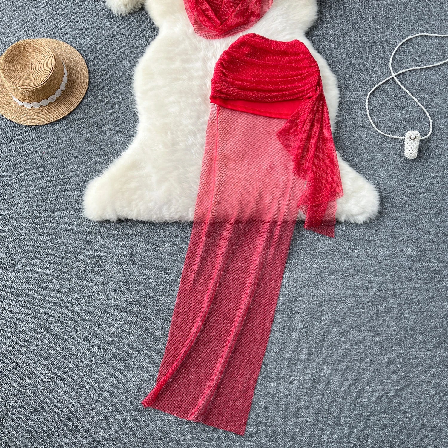 Crimson Drift Veil Set