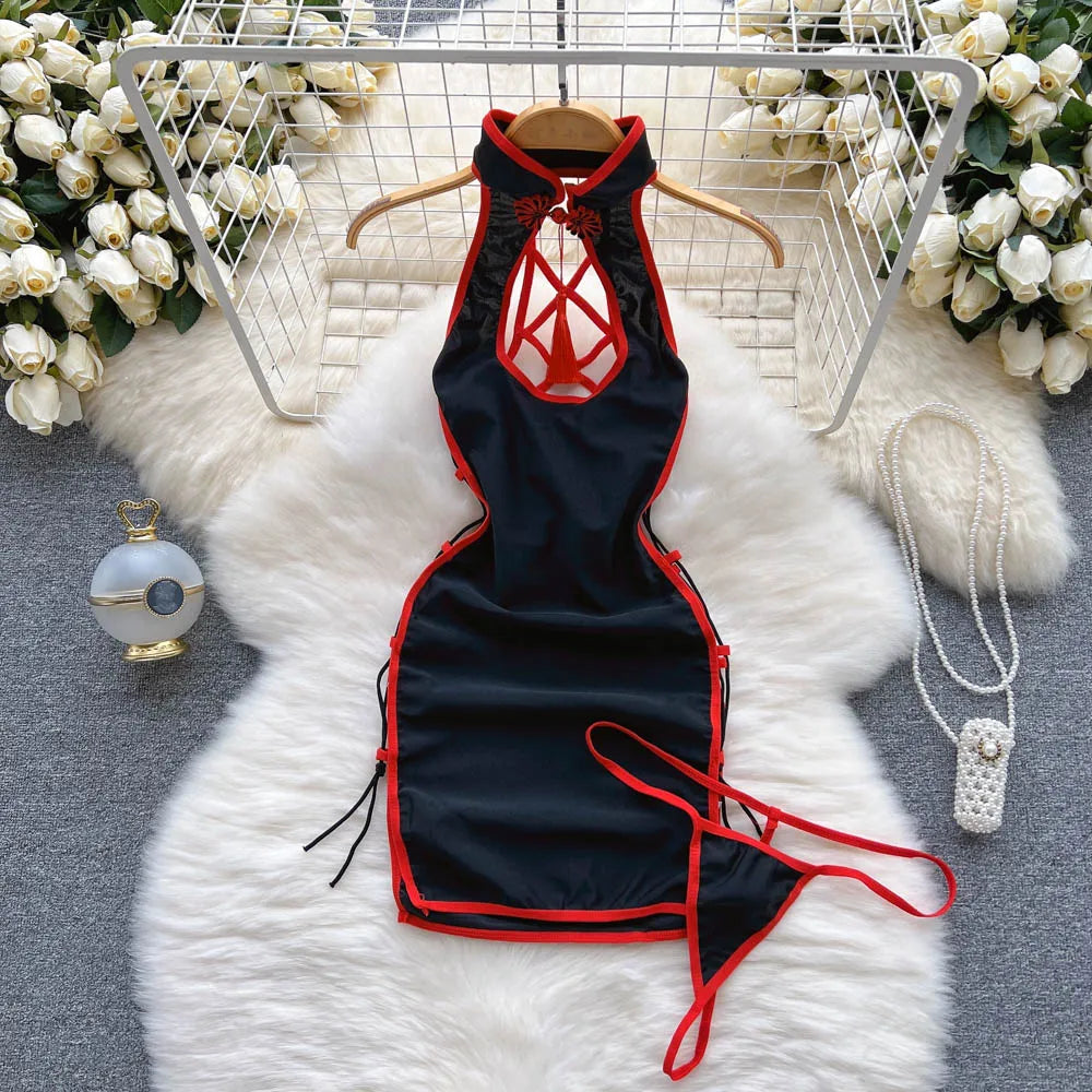 Crimson Cheongsam Mini Dress