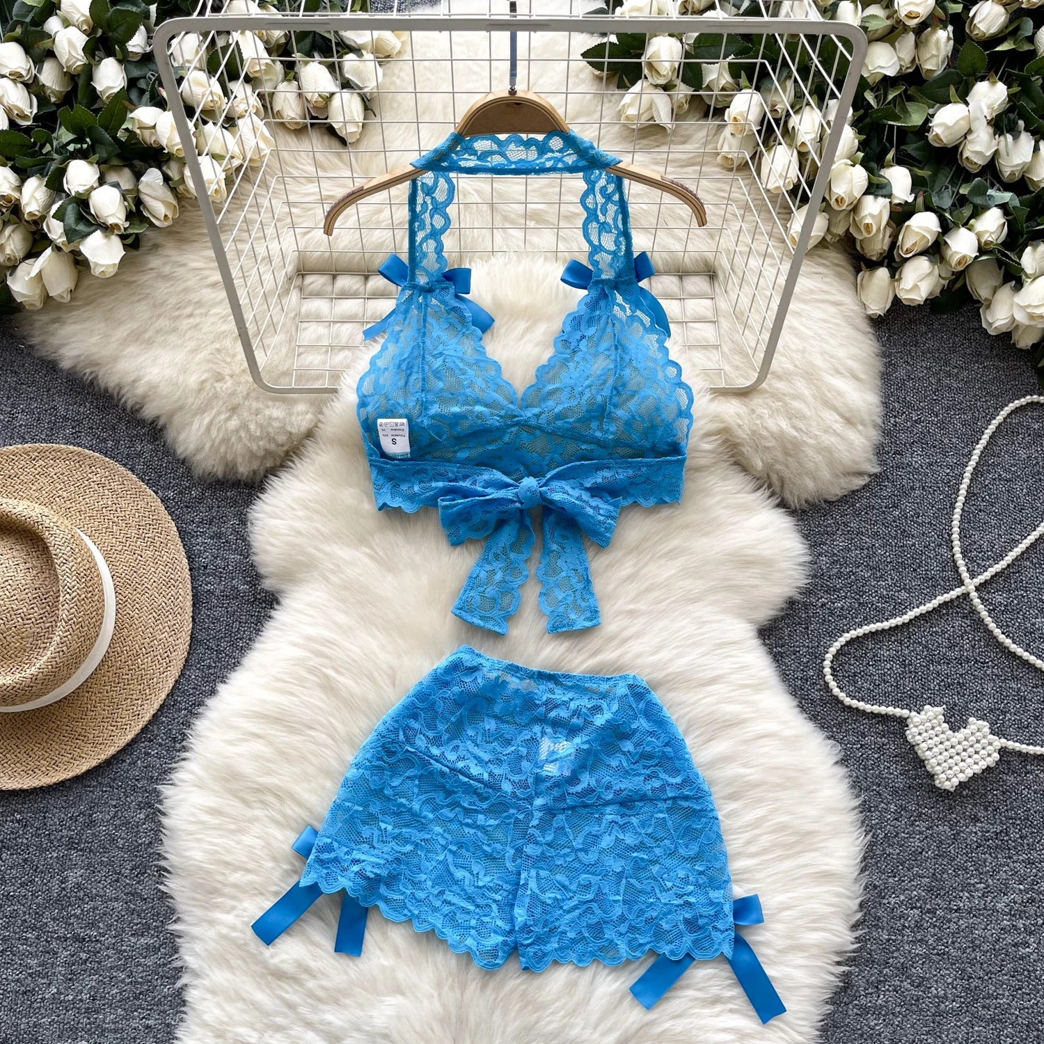 Azure Allure Lace Bow Set