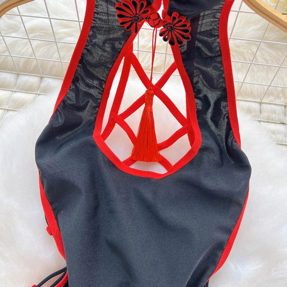 Crimson Cheongsam Mini Dress