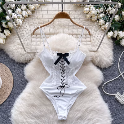 Lace Up Ribbon Corset Details Bodysuit
