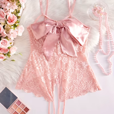 Blush Satin Bow Lace Bodysuit